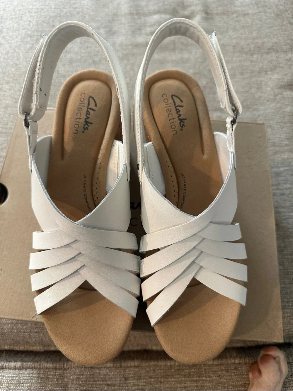 Clarks White Leather Cork Wedge Slingbacks